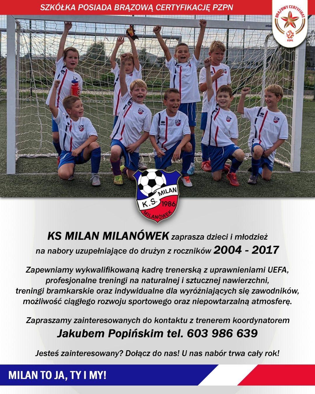 Nabór do KS Milan Milanówek - plakat