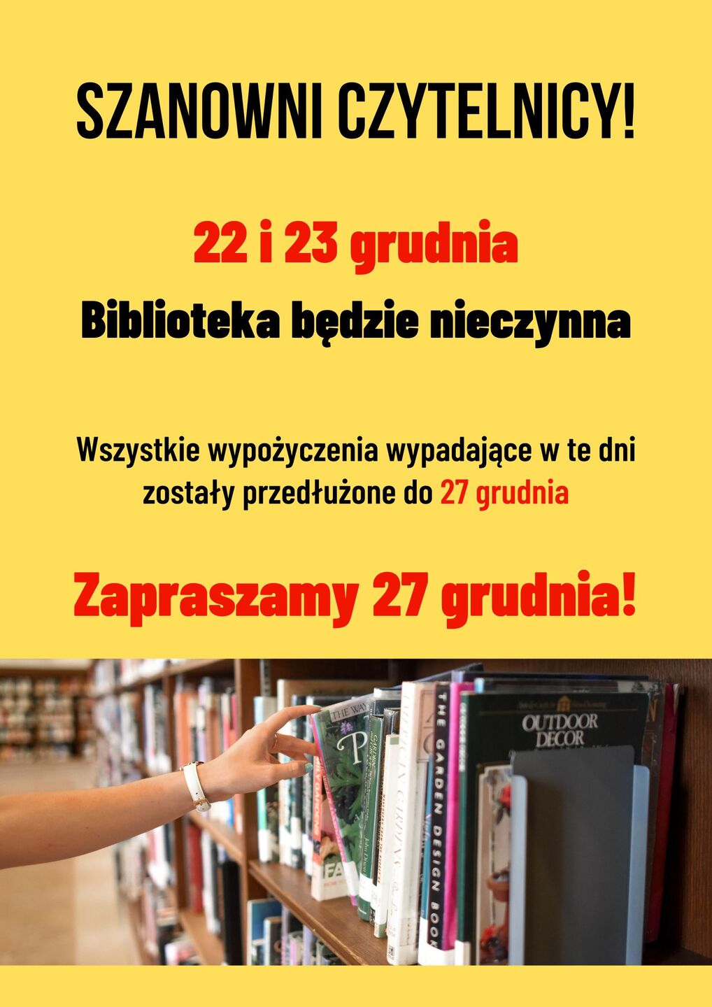 Biblioteka nieczynna w dniu 22-23.12.2022 