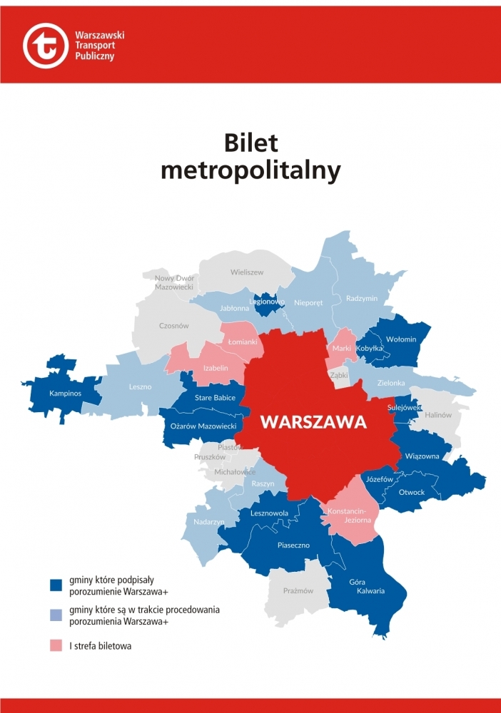 Mapa ilustrująca strefy Warszawskiego Transportu Publicznego