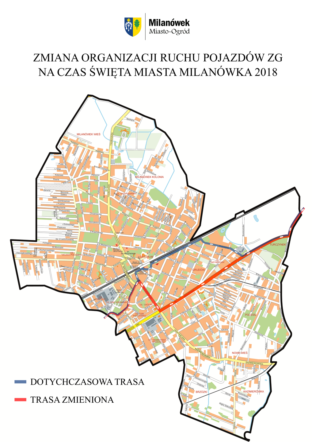 Mapa ze zmianami organizacji ruchu podczas Święta Miasta