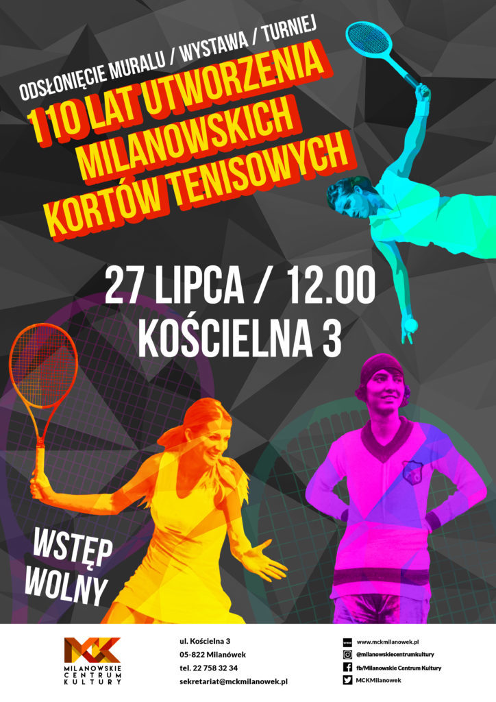 Plakat "110 lat kortów tenisowych w Milanówku"