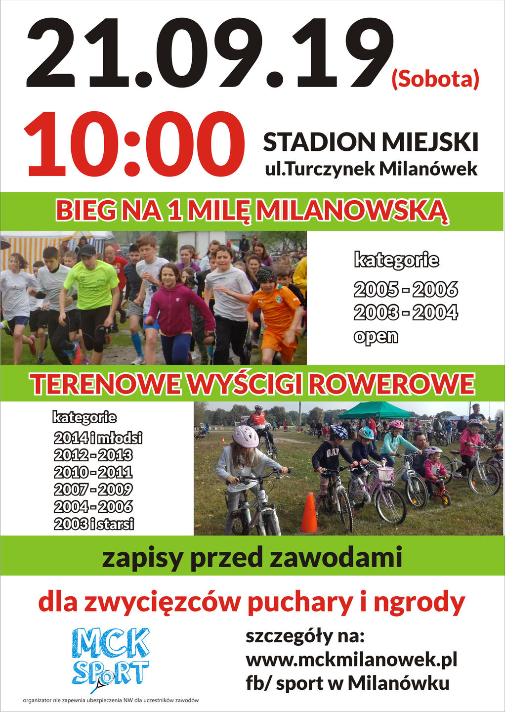 Plakat informujący o biegu na 1 Milę Milanowską