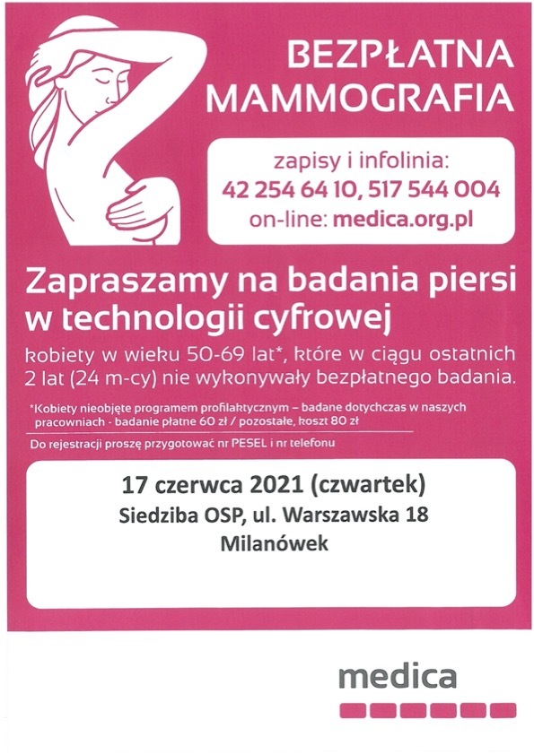 Zaproszenie na badanie mammograficzne - plakat