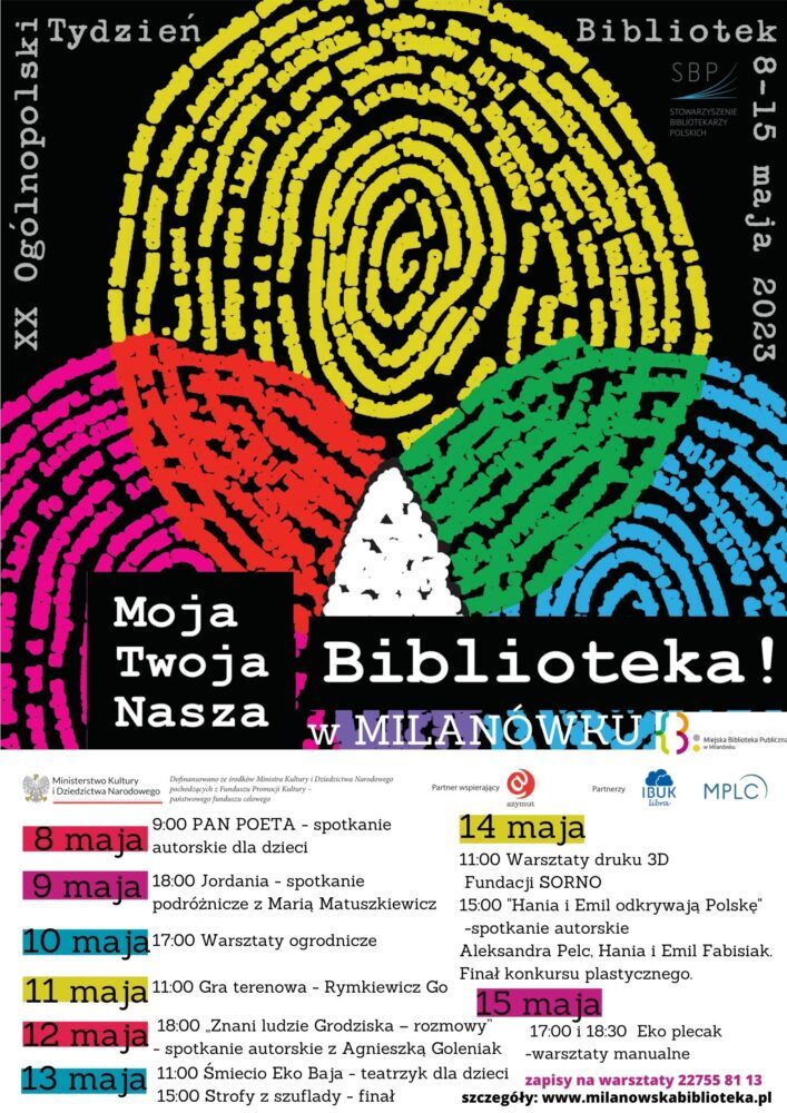 Plakat "Tygodnia Bibliotek w Milanówku"