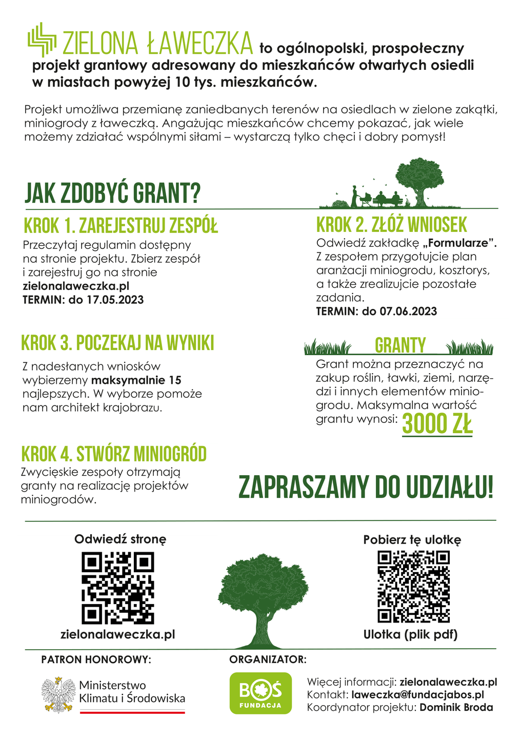Ulotka konkursu Zielona Ławeczka