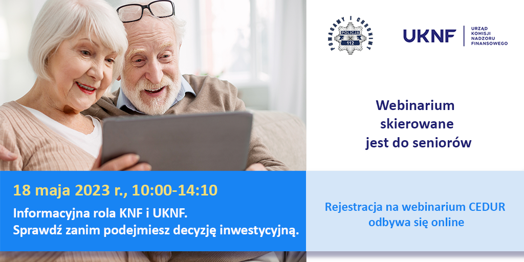 Plakat webinaru UKNF dla seniorów