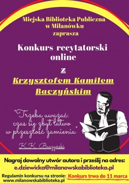 Konkurs recytatorski poświęcony twórczości Krzysztofa Kamila Baczyńskiego - grafika