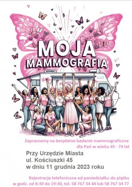 Bezpłatne badania mammograficzne 11 grudnia 2023 r.  - grafika